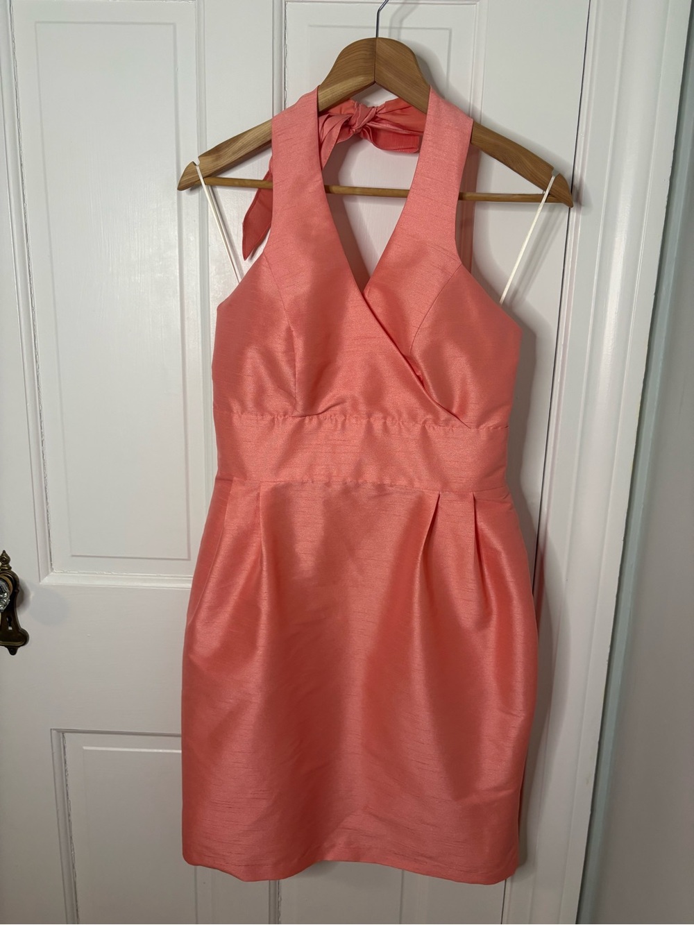 Coral Cocktail Dress with Tie-Neck